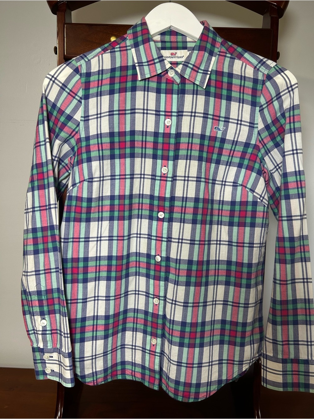 Vineyard Vines Women 2 Plaid Long Sleeve Button Down Shirt Pink Blue Green White